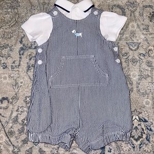 Little Me shirt and puppy overall